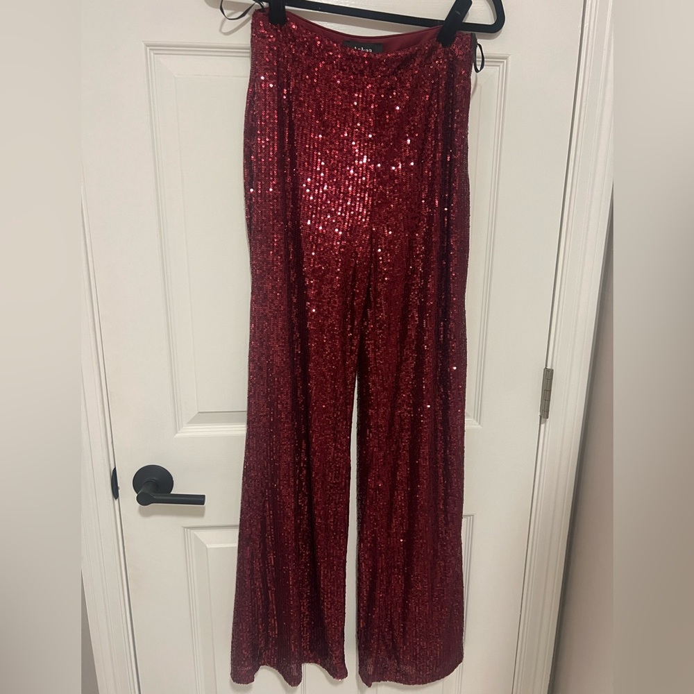 Aakaa burgundy sequin wide leg pants